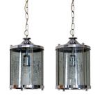 Plafondlamp (2) - paar lantaarns - Glas, gezuurd, Metaal,, Antiek en Kunst
