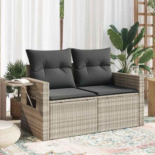 vidaXL Tuinbank 2-zits met kussens poly rattan lichtgrijs, Tuin en Terras, Tuinsets en Loungesets, Nieuw, Rotan, Verzenden