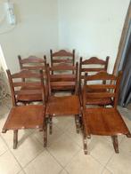 Eetkamerstoel (6) - Hout, Leder - 6 vintage eiken stoelen