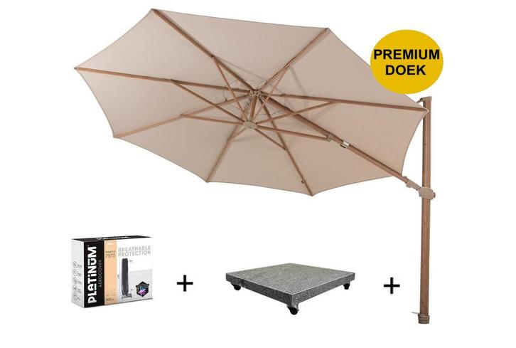 Siesta premium zweefparasol 350 cmØ houtlook frame sand 4, Tuin en Terras, Parasols, Nieuw, Ophalen of Verzenden