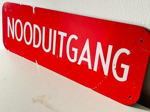 Nooduitgang Vintage emaile bord - Reclamebord - Roestvrij, Antiek en Kunst, Antiek | Wandborden en Tegels