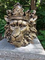 Beeld, lion head garden statue bronze color for flowers and