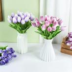 Tulpen fuchsia wit purple real touch foam 33 cm bundel ca., Ophalen of Verzenden, Nieuw