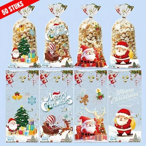 50 stuks Kerst Plastic Traktatie Zakjes - Mix 4 Designs - 27, Diversen, Kerst, Nieuw, Verzenden