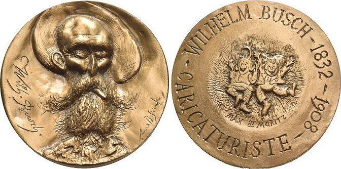 Bronze-medaille 1982 Personenmedaille Busch, Wilhelm 1832..., Postzegels en Munten, Penningen en Medailles, Verzenden