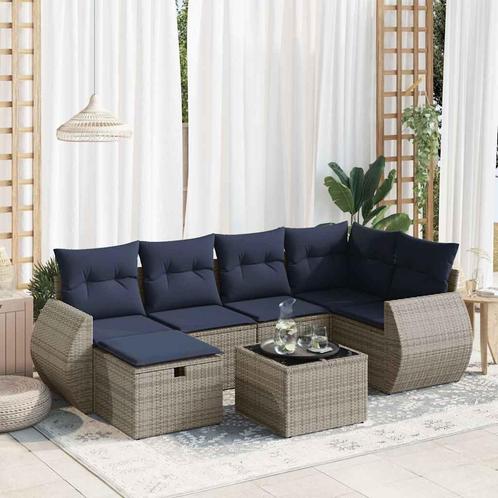 vidaXL 7-delige Loungeset met kussens poly rattan grijs, Tuin en Terras, Tuinsets en Loungesets, Loungeset, Nieuw, 5 zitplaatsen