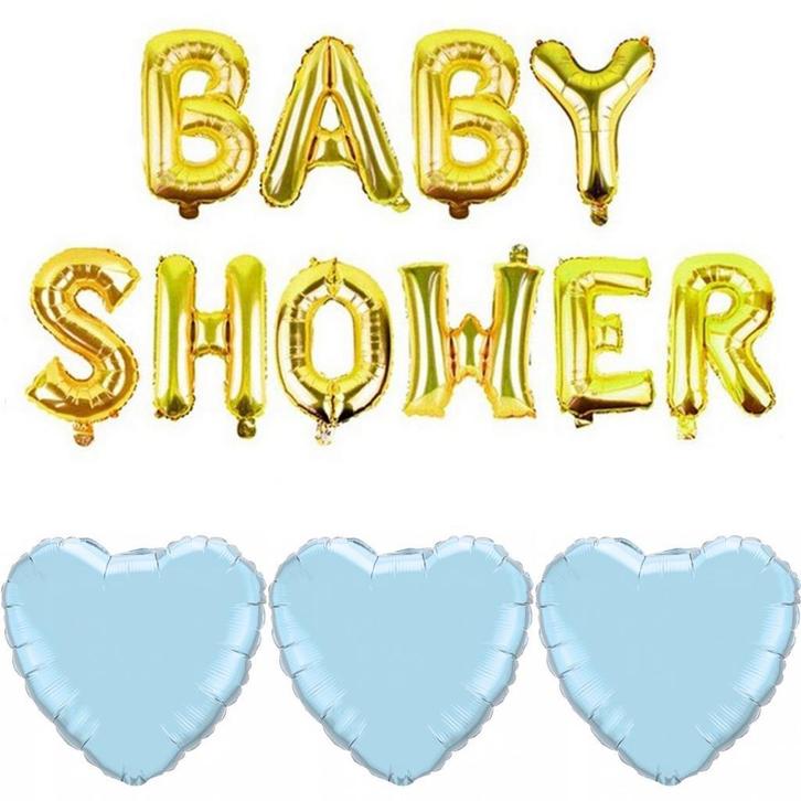 Babyshower folie ballonnen set blauw met goud 4-delig, Kinderen en Baby's, Kraamcadeaus en Geboorteborden, Geboortebord, Nieuw