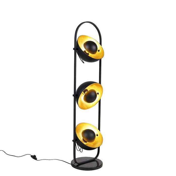 Industriële vloerlamp zwart met goud 3-lichts - Magnax, Huis en Inrichting, Lampen | Vloerlampen, Nieuw, Overige materialen, 100 tot 150 cm