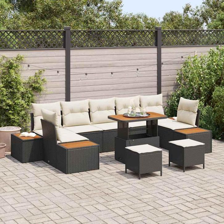 vidaXL Tuin Sofa Set met kussen 10 pcs Zwart Poly riet, Tuin en Terras, Tuinsets en Loungesets, Nieuw, Rotan, Verzenden
