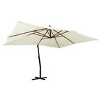 Parasol met Houten Paal - Zandwit - Tweedekansje - 60%!, Ophalen of Verzenden, Nieuw, 3 tot 4 meter, Zweefparasol