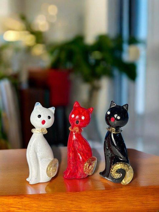 Vaas (3) - Muranoglas - Paar katten (3), Antiek en Kunst, Antiek | Glas en Kristal