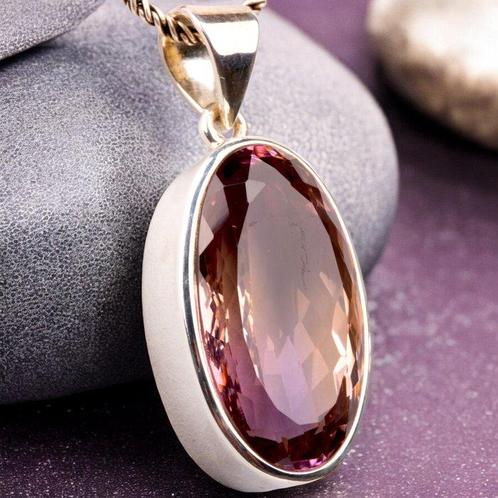 Zilveren hanger met ovale ametrien edelsteen: verfijning en, Verzamelen, Mineralen en Fossielen