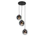 Art deco hanglamp zwart met smoke glas 3-lichts - Pallon, Huis en Inrichting, Lampen | Hanglampen, Verzenden, Nieuw, Glas, Art Deco