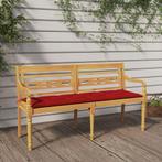 vidaXL Bankje Batavia met rood kussen 150 cm massief, Verzenden, Nieuw, Teakhout