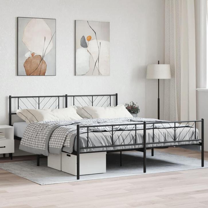 vidaXL Bedframe met voetbord zonder matras metaal zwart, Huis en Inrichting, Slaapkamer | Bedden, 80 cm, 200 cm, Zwart, Eenpersoons