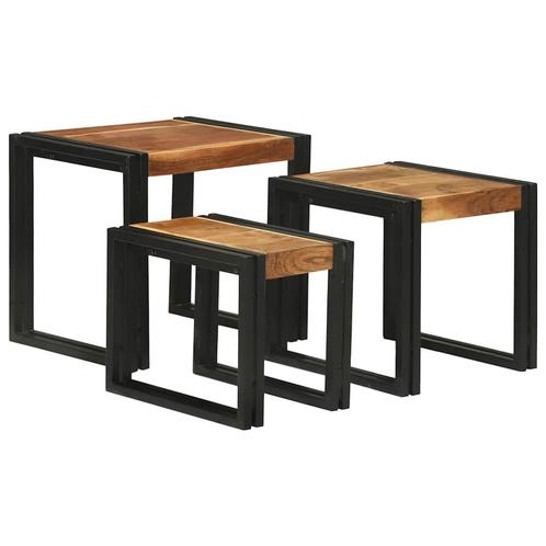 vidaXL Nesttafel 3 pcs Massief acacia hout en een metaal, Huis en Inrichting, Tafels | Bijzettafels, Nieuw, Minder dan 45 cm, Verzenden