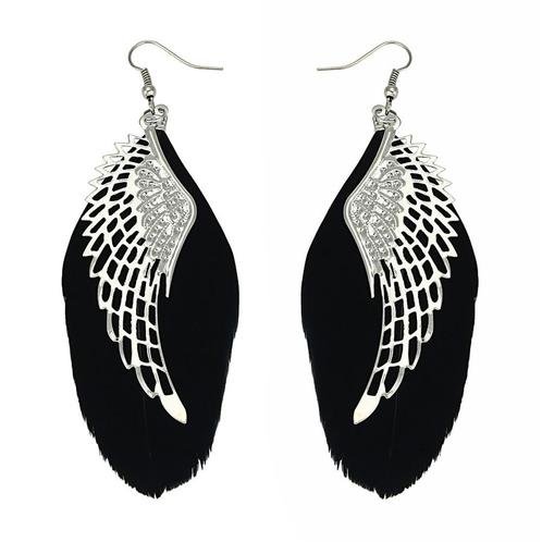 Fako Bijoux® - Oorbellen - Veren Met Vleugels - Zwart, Sieraden, Tassen en Uiterlijk, Oorbellen, Verzenden