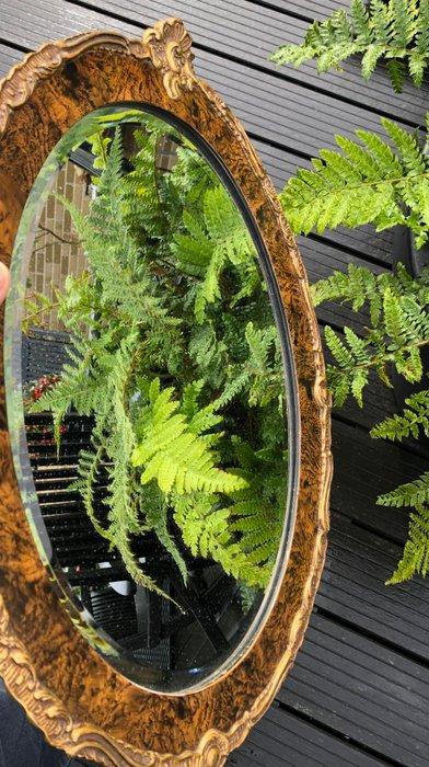 Spiegel- Kostbare geslepen spiegel met wortelnoten, Antiek en Kunst, Curiosa en Brocante