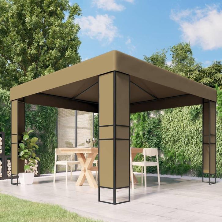 vidaXL Prieel met dubbel dak 180 g/m² 3x3x2,7 m taupe, Tuin en Terras, Partytenten, Nieuw, Verzenden