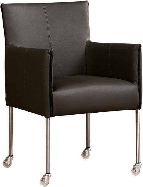 Donkergrijze leren moderne kuipstoel - poot rond rvs met wie, Huis en Inrichting, Stoelen, Eén, Overige kleuren, Nieuw, Leer, Ophalen of Verzenden