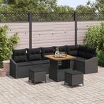 vidaXL Tuin Sofa Set met kussen 9 pcs Zwart Poly riet, Verzenden, Nieuw, Rotan