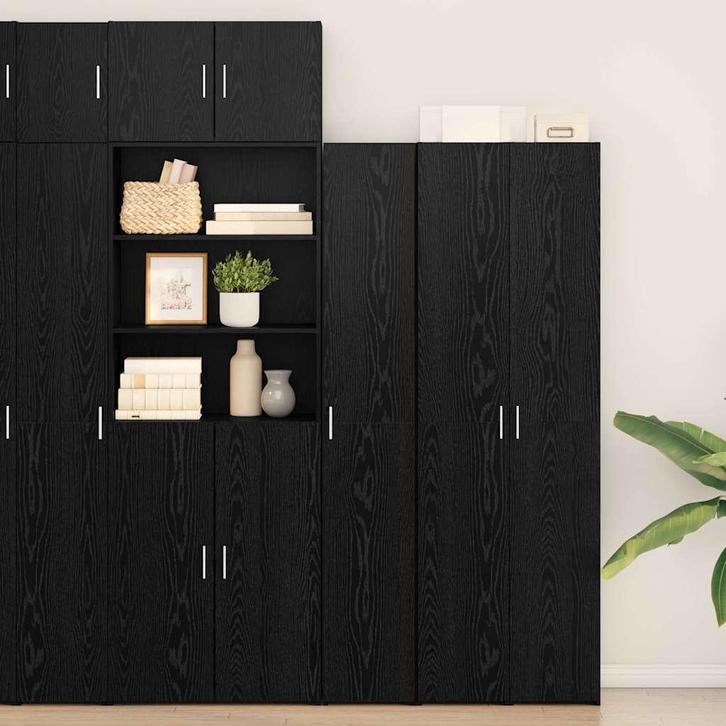vidaXL Highboard Zwart eiken 30 x 42.5 x 185 cm Bewerkt hout, Huis en Inrichting, Kasten | Buffetkasten, Nieuw, Minder dan 50 cm