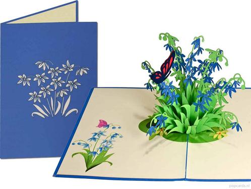 Ster Hyacint met blauwe bloemen en vlinder pop-up wenskaa..., Diversen, Wenskaarten, Verzenden