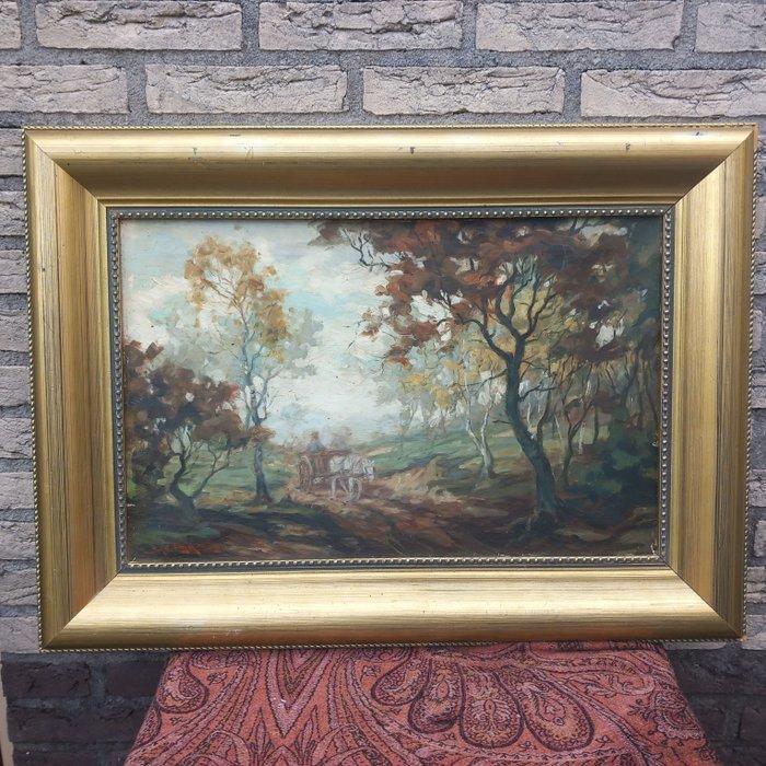 Jacob Eriks ( 1895-1962 ) - Boslandschap met paard en kar, Antiek en Kunst, Kunst | Schilderijen | Klassiek