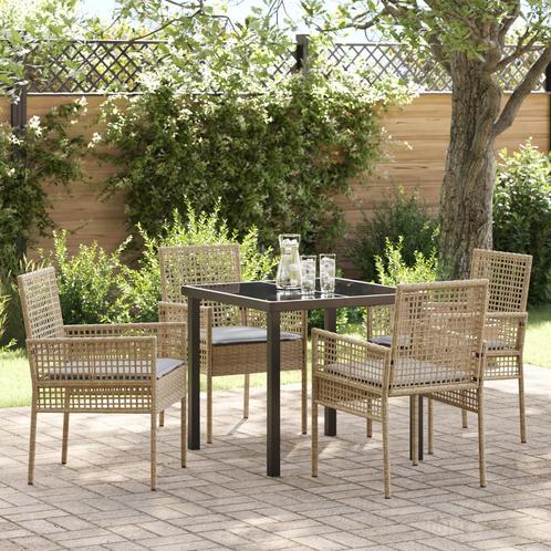 vidaXL 5-delige tuinset met kussens in beige poly riet, Tuin en Terras, Tuinsets en Loungesets, Tuinset, Nieuw, Rotan, Verzenden