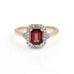 Ring - 14 karaat Geel goud - 1.56ct. tw. Granaat - Diamant, Nieuw