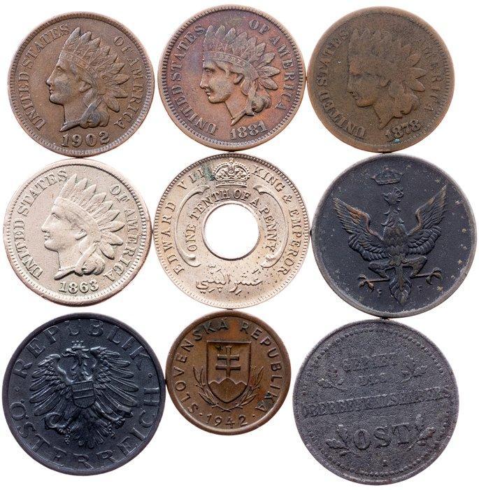 Wereld. Lot of 9pcs 19-20th Century (Zonder Minimumprijs), Postzegels en Munten, Munten | Europa | Niet-Euromunten