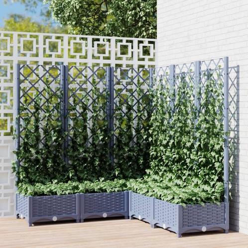 Plantenbak met latwerk 120cm Grijs - Retourdeal - 35% Kor..., Tuin en Terras, Bloembakken en Plantenbakken, 60 cm of meer, 100 cm of meer