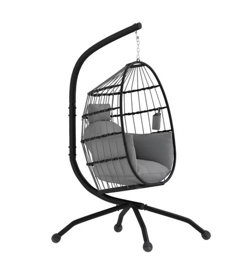 Nieuwe Hangstoel in Ei-vorm met Standaard – Zwart / Grijs, Tuin en Terras, Tuinstoelen, Nieuw, Verzenden