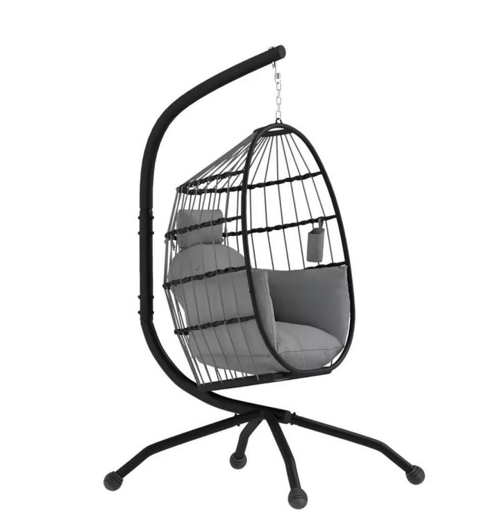 Nieuwe Hangstoel in Ei-vorm met Standaard – Zwart / Grijs, Tuin en Terras, Tuinstoelen, Nieuw, Verzenden