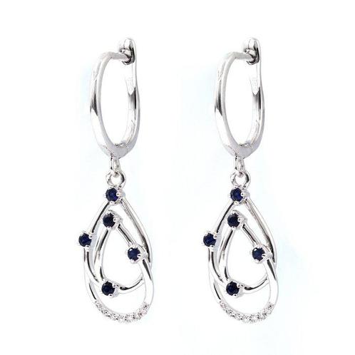 Oorbellen - 14 karaat Witgoud - 0.33ct. tw. Saffier -, Sieraden, Tassen en Uiterlijk, Oorbellen
