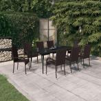 vidaXL 9-delige Tuinset bruin en zwart, Nieuw, 8 zitplaatsen, Tuinset, Verzenden