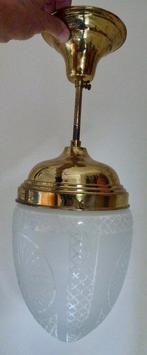 Art Deco - Hangende plafondlamp - Eikelvormig - Glas,, Antiek en Kunst