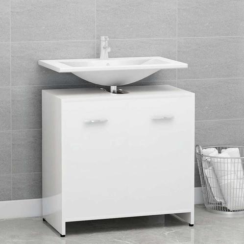 vidaXL Badkamerkast 60x33x61 cm bewerkt hout hoogglans wit, Huis en Inrichting, Badkamer | Badkamermeubels, Nieuw, Minder dan 100 cm