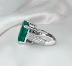 Ring - 18 karaat Witgoud Smaragd - Diamant, Nieuw