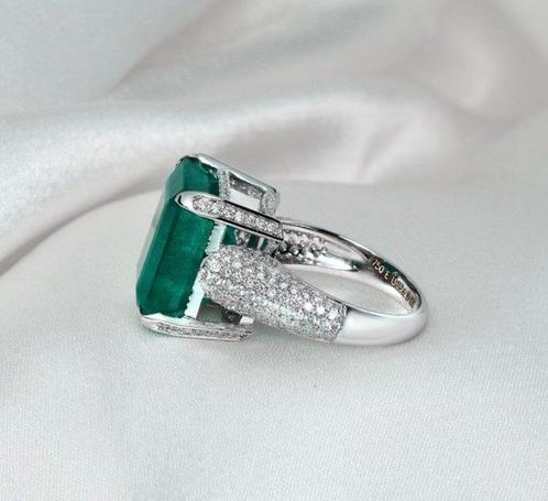 Ring - 18 karaat Witgoud Smaragd - Diamant, Sieraden, Tassen en Uiterlijk, Ringen
