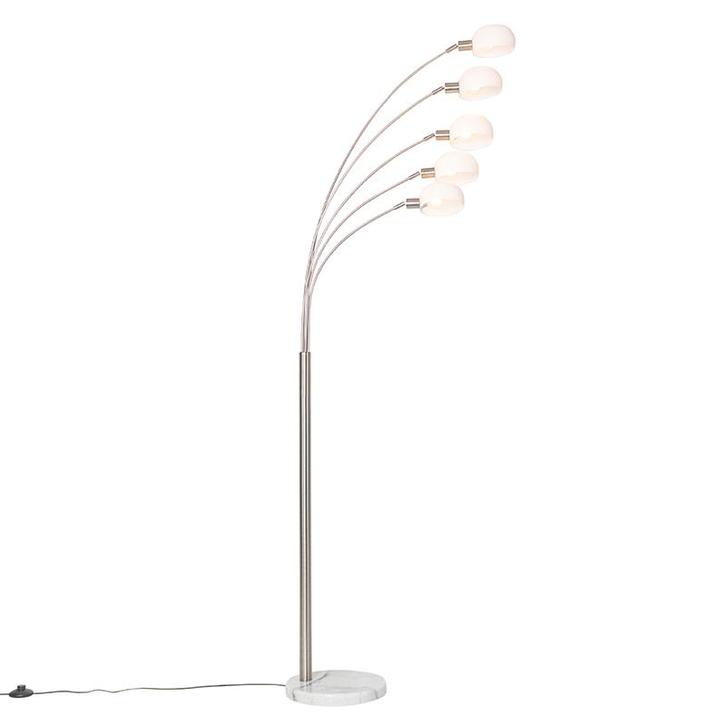 Design vloerlamp staal met opaal glas 5-lichts - Sixties, Huis en Inrichting, Lampen | Vloerlampen, Nieuw, Overige materialen