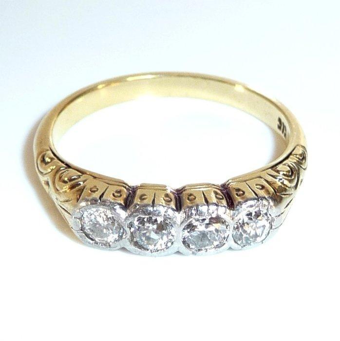 Ring - 14 karaat Geel goud - 0.32ct. tw. Diamant, Sieraden, Tassen en Uiterlijk, Ringen