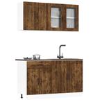 vidaXL 4-delige Keukenkastenset Lucca bewerkt hout gerookt, Huis en Inrichting, Keuken | Keukenelementen, Verzenden, Nieuw, Bruin