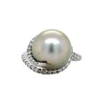 Witgouden ring met parel en diamant 18 krt, Verzenden, Wit, Zo goed als nieuw, Met parel