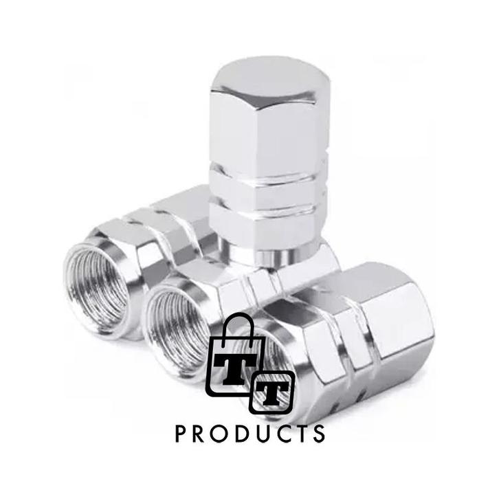 TT-products ventieldopppen hexagon silver aluminium 4 stuks, Auto diversen, Auto-accessoires, Ophalen of Verzenden