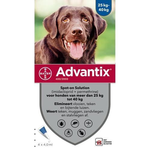 Advantix Spot On 400 Anti Vlooien en Teken Druppels Hond 25, Dieren en Toebehoren, Overige Dieren-accessoires, Nieuw, Verzenden