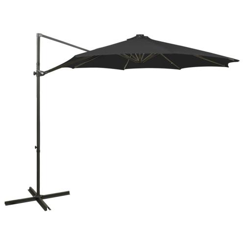 vidaXL Zweefparasol met paal en LED-verlichting 300 cm zwart, Tuin en Terras, Parasols, Zweefparasol, Nieuw, 3 tot 4 meter, Verzenden