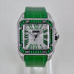 Cartier - Santos 100 Custom Diamond/Emerald - 2656 - Heren -, Sieraden, Tassen en Uiterlijk, Horloges | Heren, Nieuw