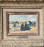 Escuela francesa (XIX), firmada E.B - Atardecer en playa, Antiek en Kunst, Kunst | Schilderijen | Klassiek