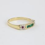 Ring - 18 karaat Geel goud, Witgoud Smaragd - Diamant -, Sieraden, Tassen en Uiterlijk, Ringen, Nieuw